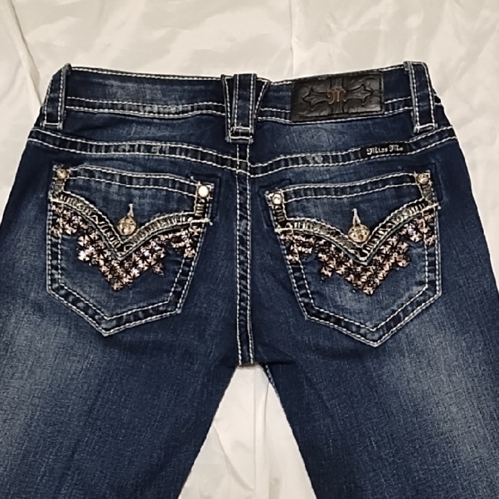 Miss Me Dark Wash Jeans with Embellishments And Flaps On Pockets, Sz 25 - Picture 4 of 8